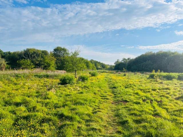 Field down pathway from property | Black Pan Holiday Cottage, Lake, near Shanklin