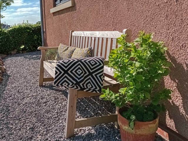 Bench at the rear of the Sett, with views of Cheddar gorge | The Sett, Stone Allerton, near Cheddar