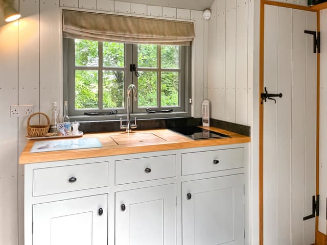 Kitchen area | Shepherds Hut - Moat Farm Glamping, Shadowhurst, near Ashford