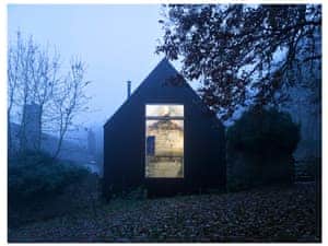 External view from the common showing the encased ruined cottage inside | Croft Lodge Studio, Leominster