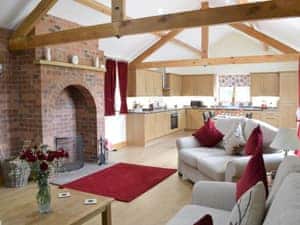 Spacious open plan living/dining room/kitchen with beams | Russet - The Old Orchard, Beeford near Skipsea