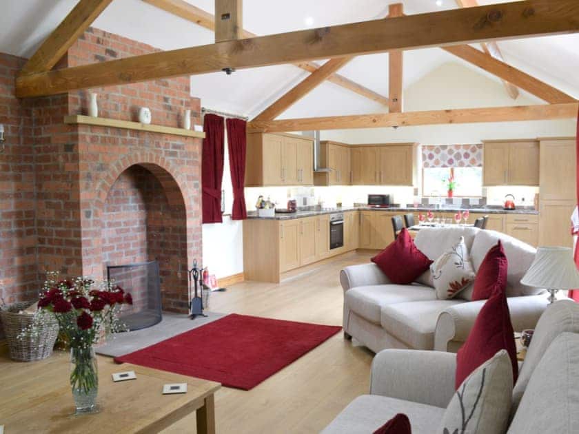 Spacious open plan living/dining room/kitchen with beams | Russet - The Old Orchard, Beeford near Skipsea