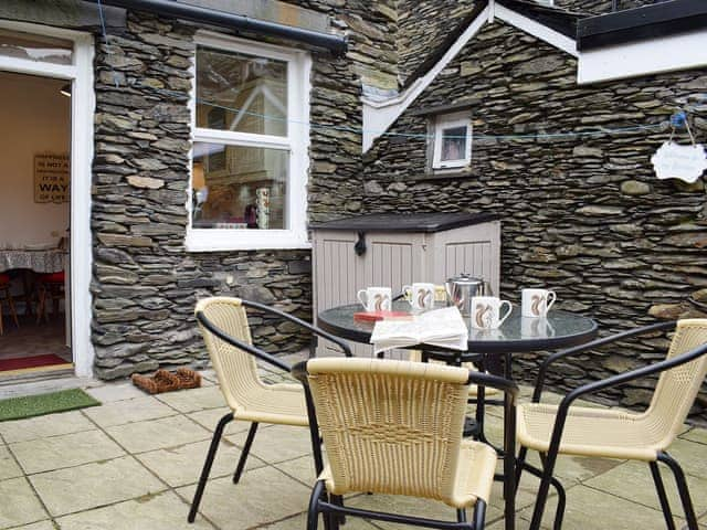 Lovely patio with furniture for alfresco dining | Squirrel Cottage, Windermere