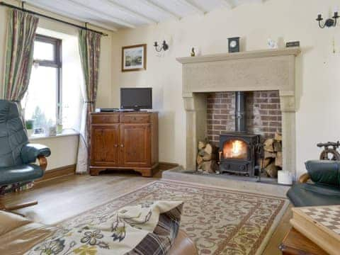 Warm and welcoming living room with wood burner | Poppy Cottage, Bonsall, near Matlock