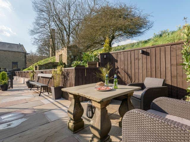 Expansive terraced patio | Narrowgates Cottage, Barley, near Barrowford