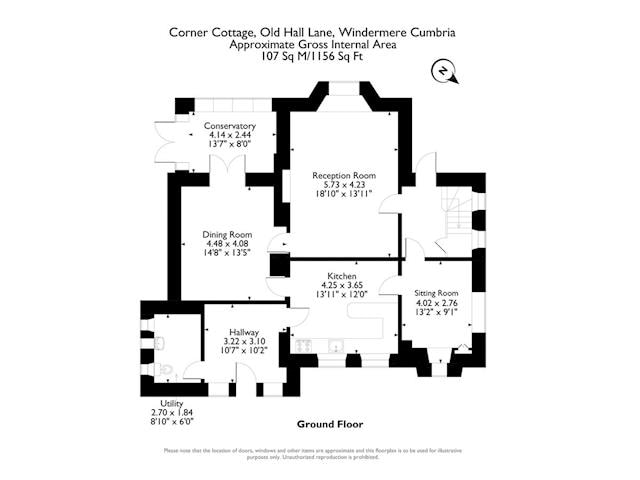 Floor plan of ground floor | Corner Cottage, Troutbeck Bridge, near Windermere