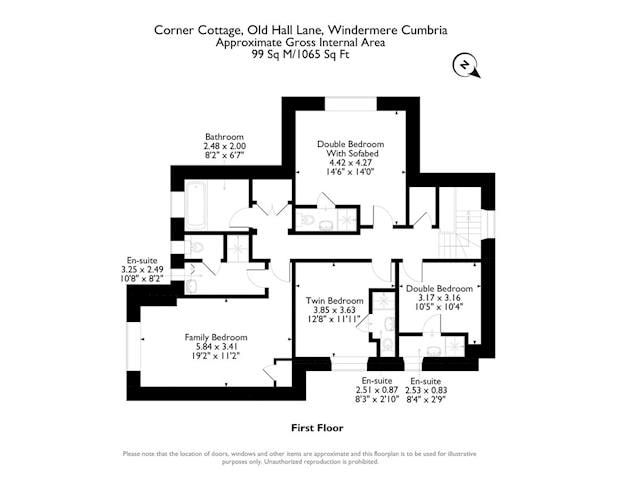 Floor plan of first floor | Corner Cottage, Troutbeck Bridge, near Windermere