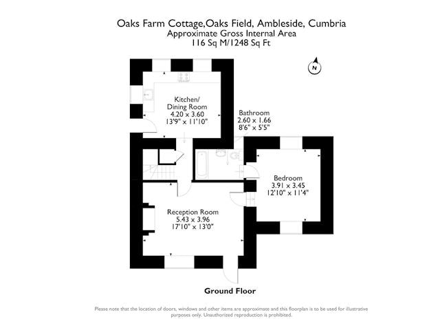 Floor plan of ground floor | Oaks Farm Cottage, Ambleside