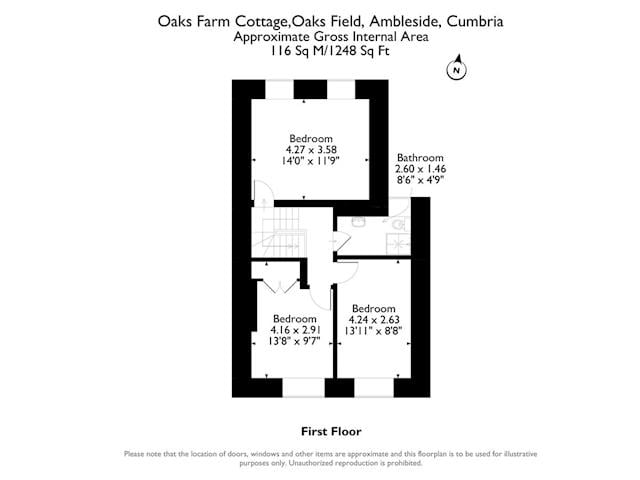 Floor plan of first floor | Oaks Farm Cottage, Ambleside