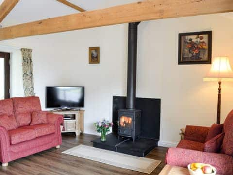 Lounge area with wood burner | Bruno&rsquo;s Bothy, Wigton