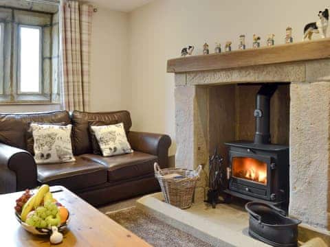 Warm and cosy living room with wood burner | Little Grans Cottage, Ickornshaw, near Cowling