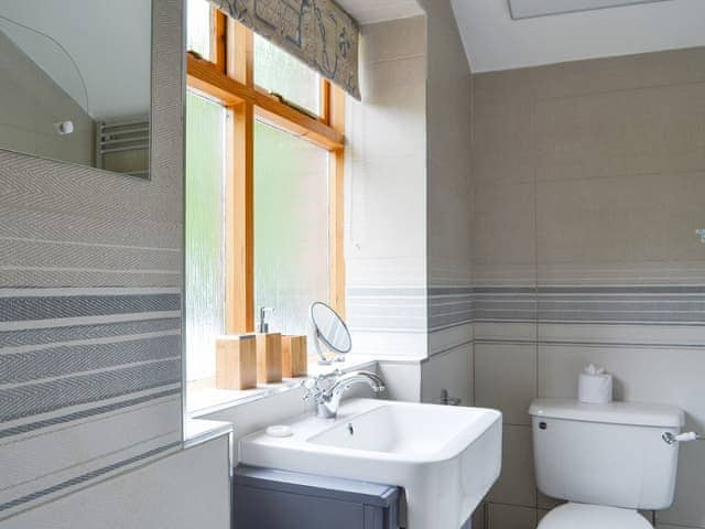 Lovely contemporary bathroom with shower over the bath | Ticket Office - Torver Station Cottages, Torver, near Coniston