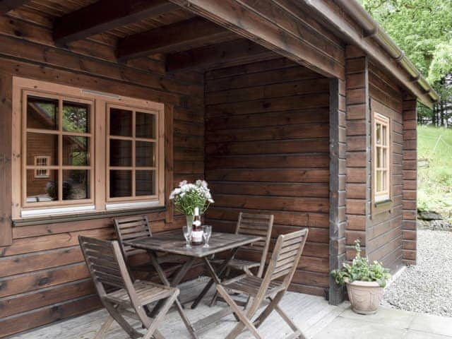 Patio area with stunning scenery | Maple, Alder - Archarn Estate Lodges, Killin, near Crianlarich