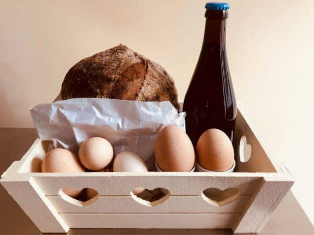 Welcome pack comprising home made Artisan bread and craft beer and local eggs | The Old Sawmill @ Sunnyside, Trevelmond, near Liskeard