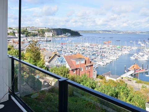 Far reaching views across the harbour from the balcony  | Bay Watch, Brixham
