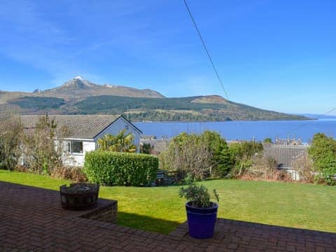 Fabulous mountain views of Goatfell from the garden | The Willows, Brodick, Isle of Arran
