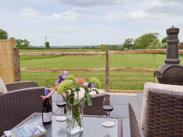 Wonderful rural view from the patio | Cedar Lodge, Cowbeech, near Hailsham