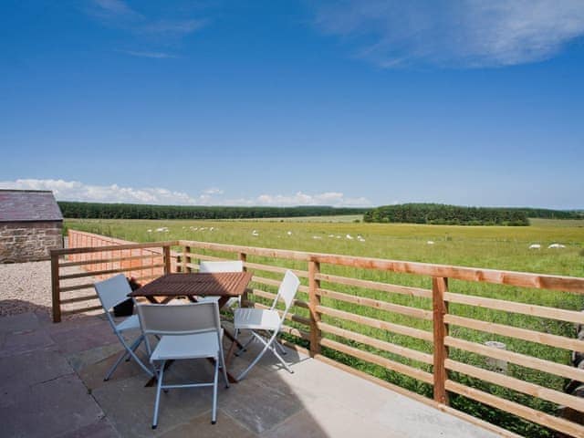 Sitting-out-area | Wandylaw Farm Lodges - Outlook Cottage, Wandylaw, nr. Bamburgh