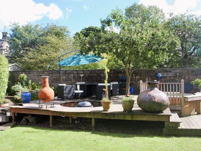 Hot tub and decked area with fire pit/pizza oven | Bradley Hall, Matlock