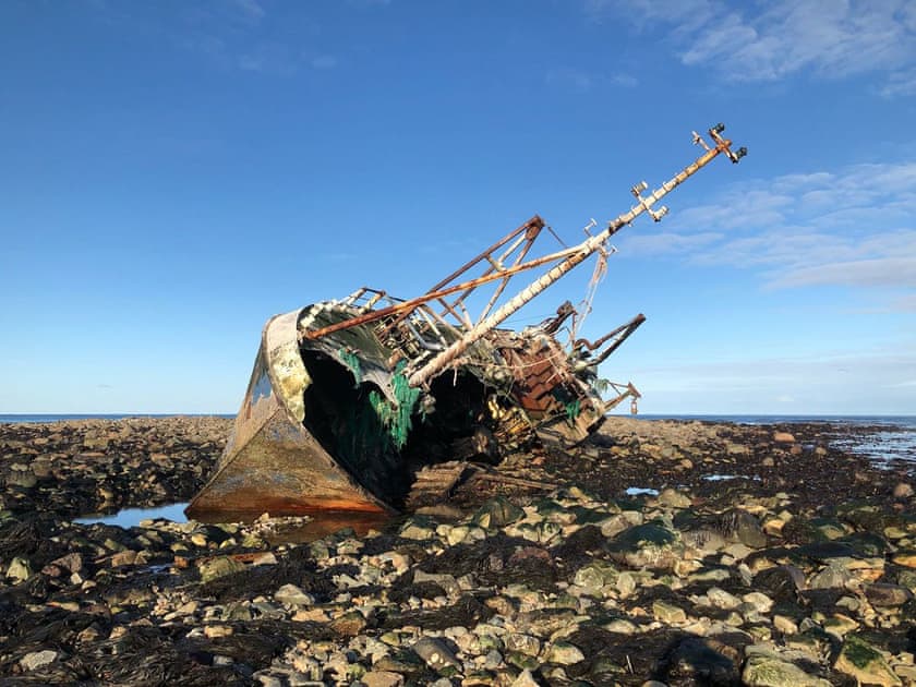 Wreck of the fishing boat Sovereign beside Cairnbulg Harbour which went aground in 2005 | Cotton Shore, Inverallochy, near Fraserburgh