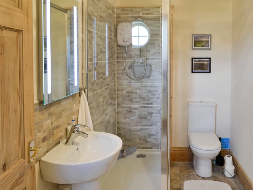 Shower room with walk-in shower cubicle and heated towel rail | Lapwing Cottage - High Weldon Cottages, Weldon Bridge, near Rothbury