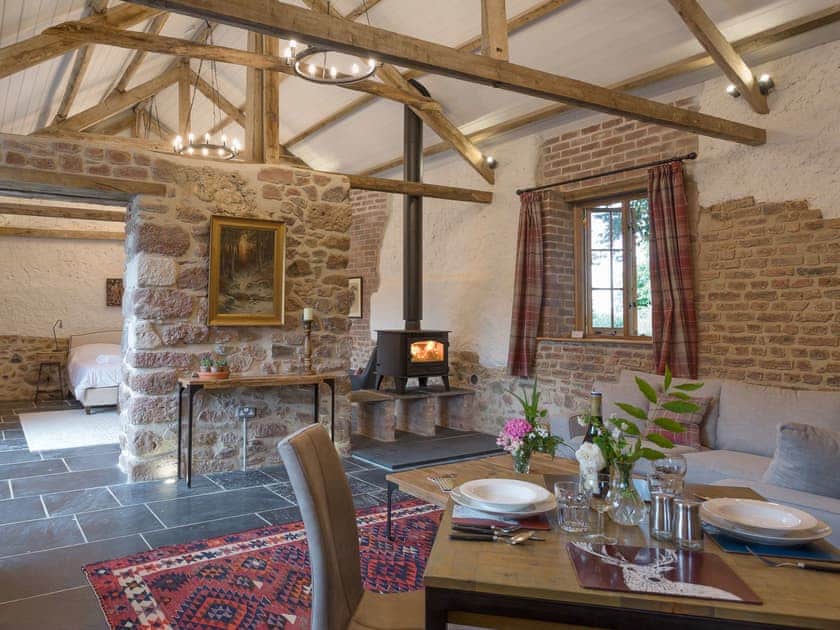 Beautiful interior with exposed wooden trusses | The Bothy - Holcombe Burnell, Holmcombe Burnell Barton, near Exeter