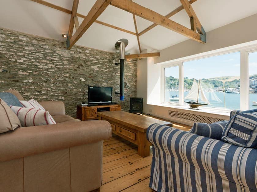 Tastefully furnished living area with views | Beacon Boathouse, Dartmouth