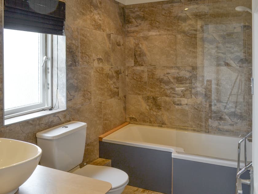 Family bathroom with shower over bath | Crew House, Craster, near Alnwick