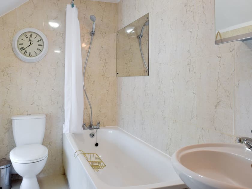 Family bathroom with shower over bath | Mill Cottage - Pendegy Mill, Llanybri, near Carmarthen