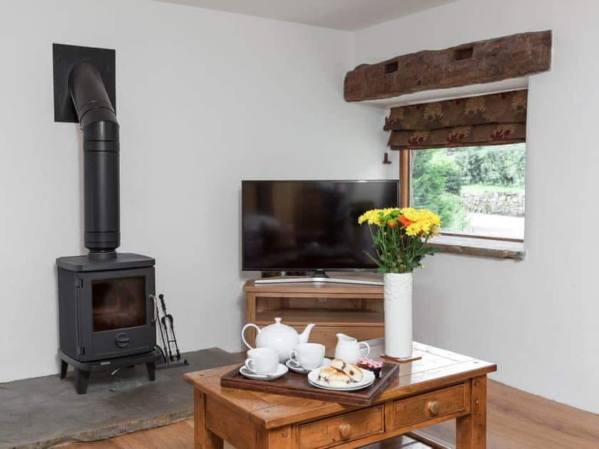 Living room with wood burner | Rue Hayes Farm Cottage, Onecote, near Leek