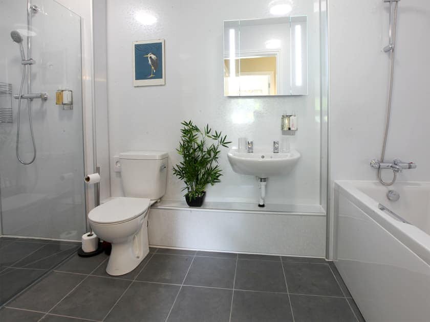 Well presented downstairs bathroom with bath and walk-in shower cubicle | Netherwood, Bakewell