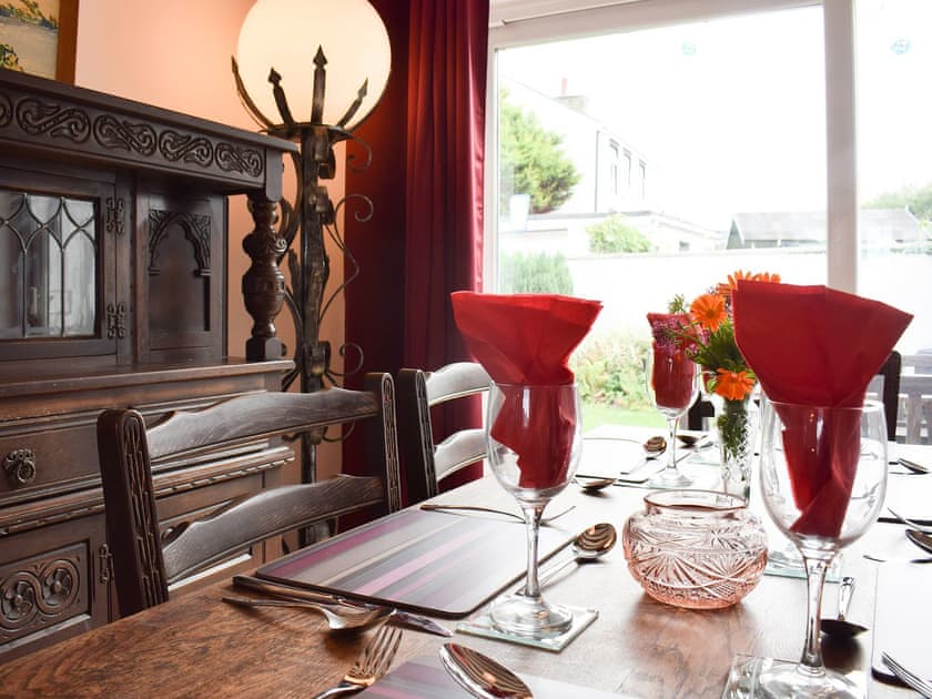 Elegant dining area with patio doors to the garden | Glasfor, Llansantffraed, near Aberaeron