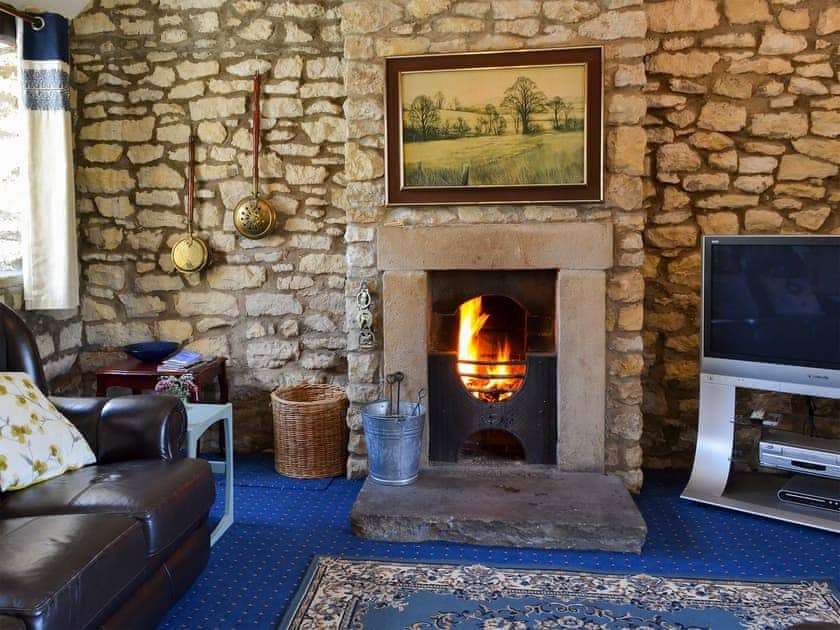 Cosy living room with open fire | Honeysuckle Cottage - Sands Farm Cottages, Wilton near Pickering