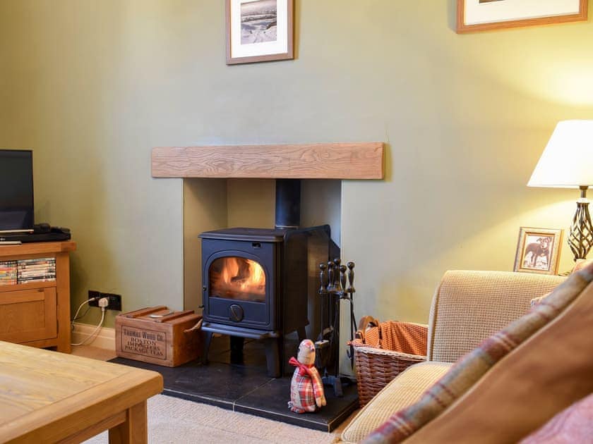 Cosy living room with wood burning stove | Spring Cottage, Carperby near Leyburn