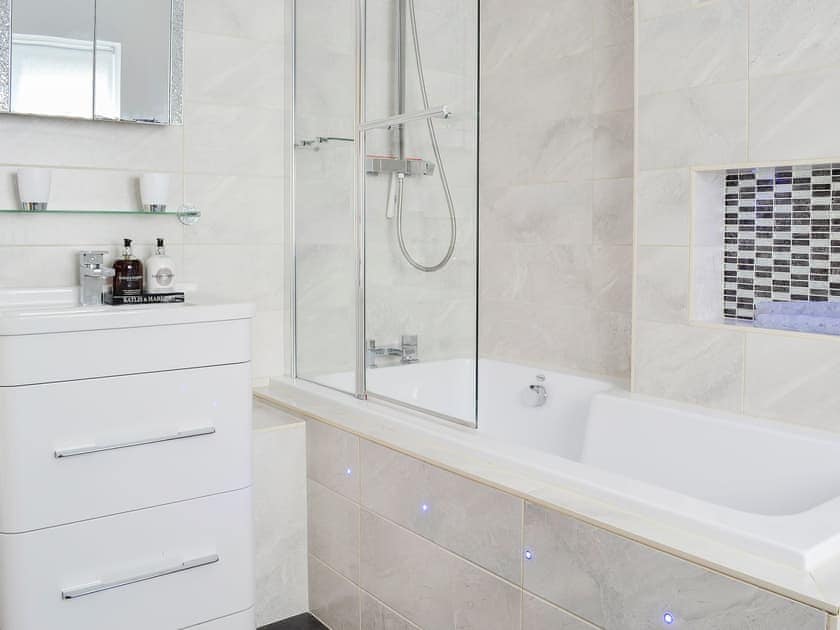 Bathroom with shower over the bath | Zonnebloem, Brymbo, near Wrexham