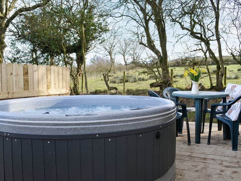 Inviting private hot tub | Kestrel Cabin - Wallace Lane Farm Cottages, Brocklebank, near Caldbeck and Uldale