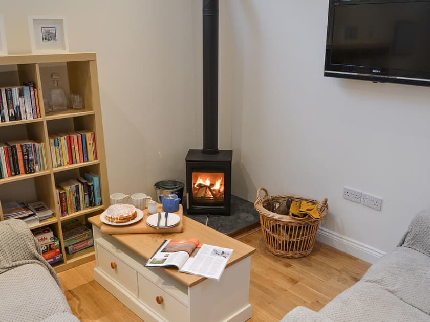 Lounge area with wood burner | Blyth Green Stable, Wacton, near Long Stratton