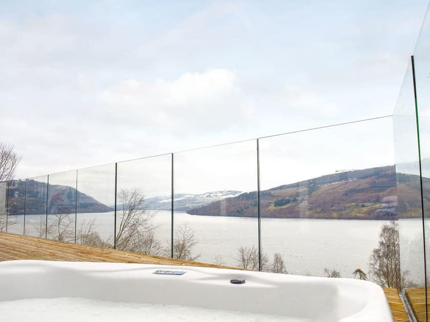 Wonderful hot tub with spectacular views over Loch Tay to the surrounding Perthshire countryside | Chapelburn, Fearnan, near Aberfeldy
