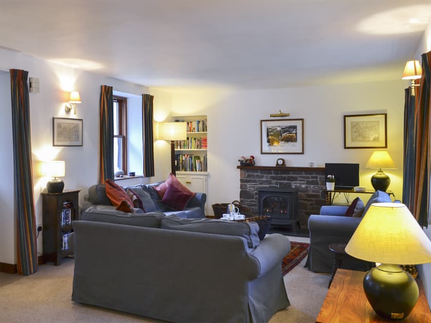 Relaxing living area with gas ‘log-effect’ stove | Coulags Croft, Coulags, Strathcarron