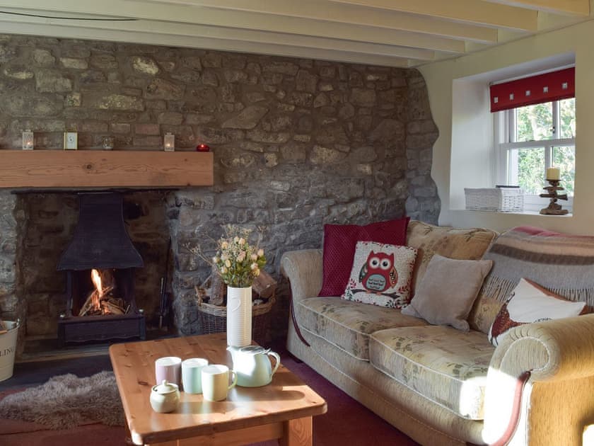 Living room with open fire | Woodlands Cottage, Hook, near Haverfordwest