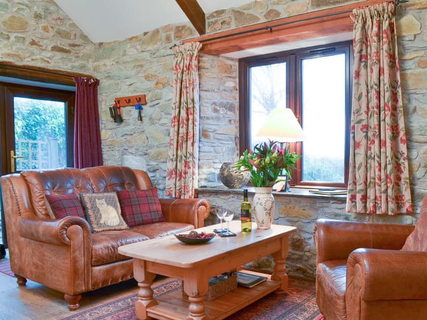 Comfortable leather furniture in the living area | Campion Cottage - The Barns, Michaelstow, near Camelford