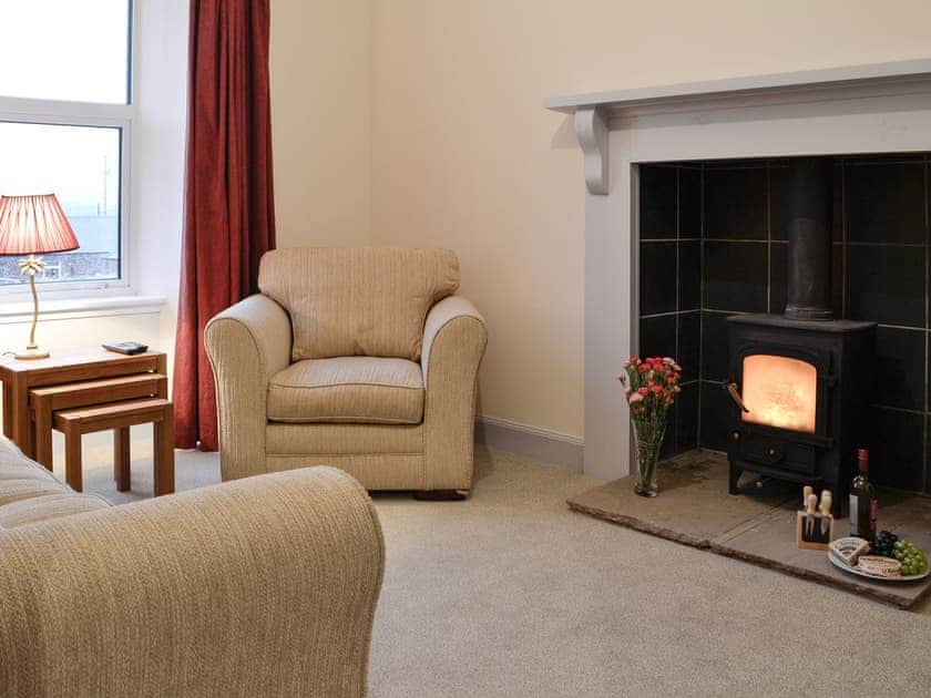 Living room with wood burner | Liftingstane Farmhouse - Liftingstane, Closeburn, near Thornhill