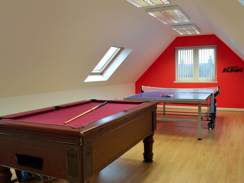 Entertaining games room with pool table, table tennis, table football | Hawthorn Cottage, Stranraer