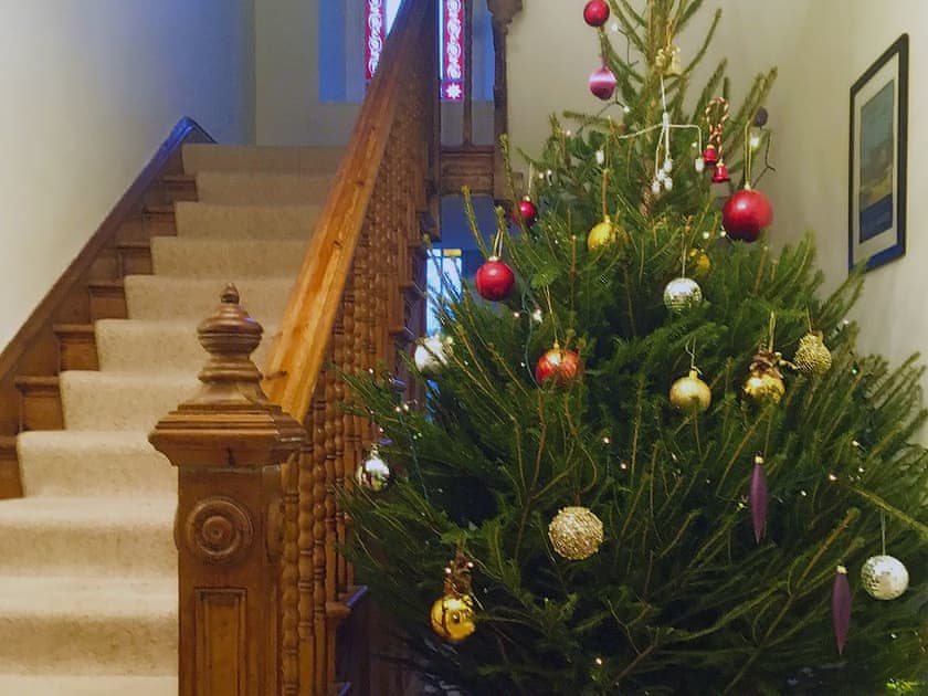 Hallway decorated for Christmas | Tan Y Castell, Llanmill, near Narberth