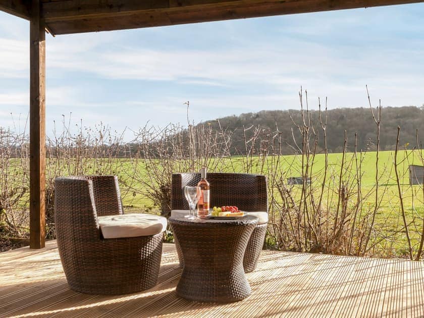 Private terrace with garden furniture and lovely countryside views | Holders Cottage, Rudford, near Gloucester