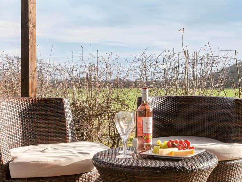 Private terrace with garden furniture and lovely countryside views | Holders Cottage, Rudford, near Gloucester