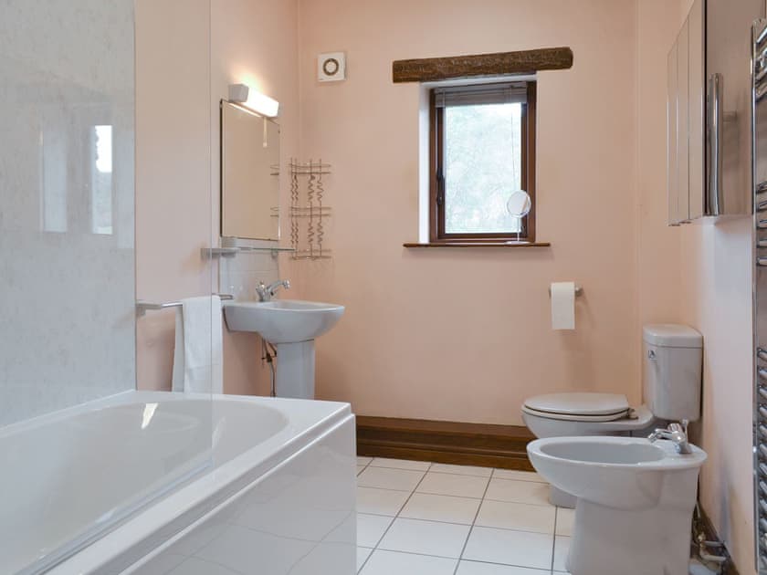 Family bathroom with shower over bath | Hill Top Barn, Newton-in-Cartmel, near Grange-over-Sands