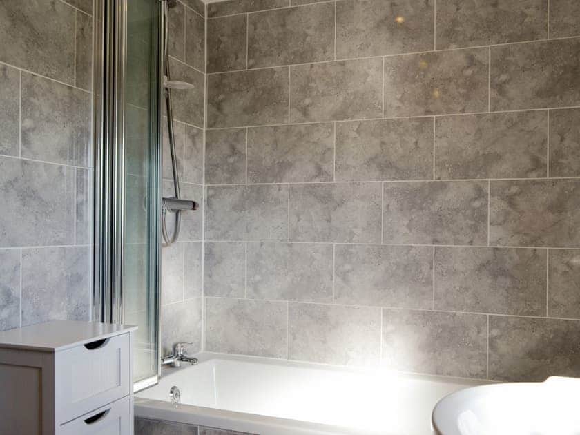 Family bathroom with shower over bath | Upper Close - Acre Luxury Lodges, Stanner, near Kington