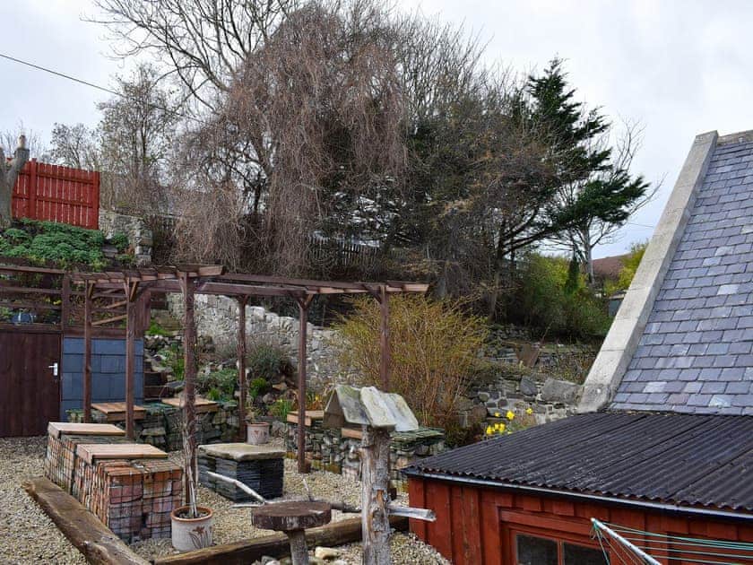 Pergola with quirky seating and table | Viaduct View, Cullen, near Buckie
