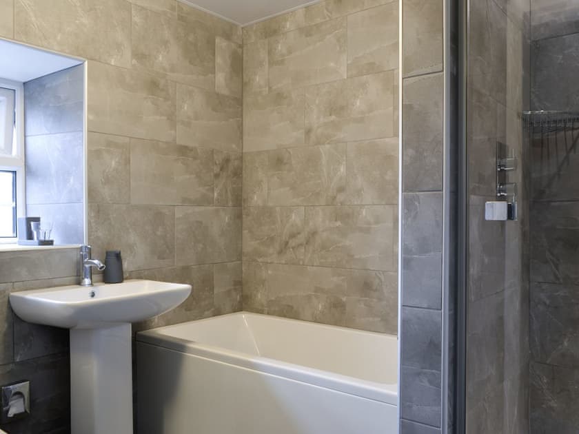 Family bathroom with bath and separate shower cubicle | Apple Tree Cottage, Bassenthwaite, near Keswick